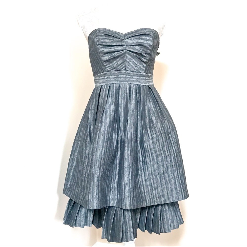 Laila Layered Ruffle Dress Strapless Gray Silk